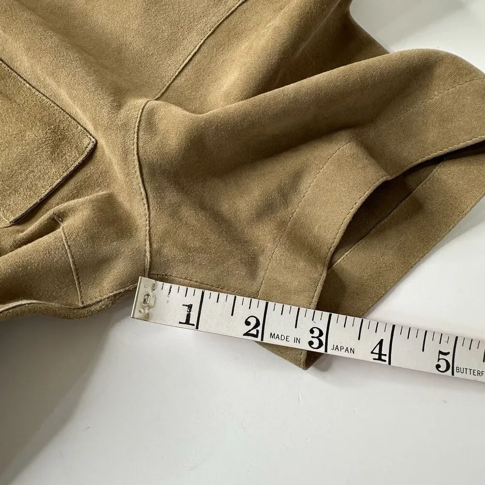 Michael Kors Brown Suede Top Sz S? Pearl‎ Snap Short Sleeve Italy Quiet Luxury